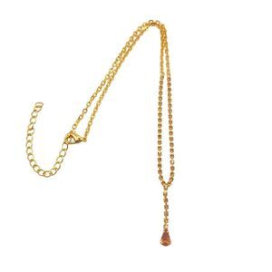 Gold Copper Rhinestone Tear Drop Pendant Necklace Wedding Jewelry